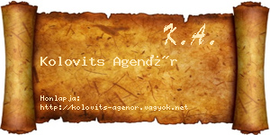 Kolovits Agenór névjegykártya
